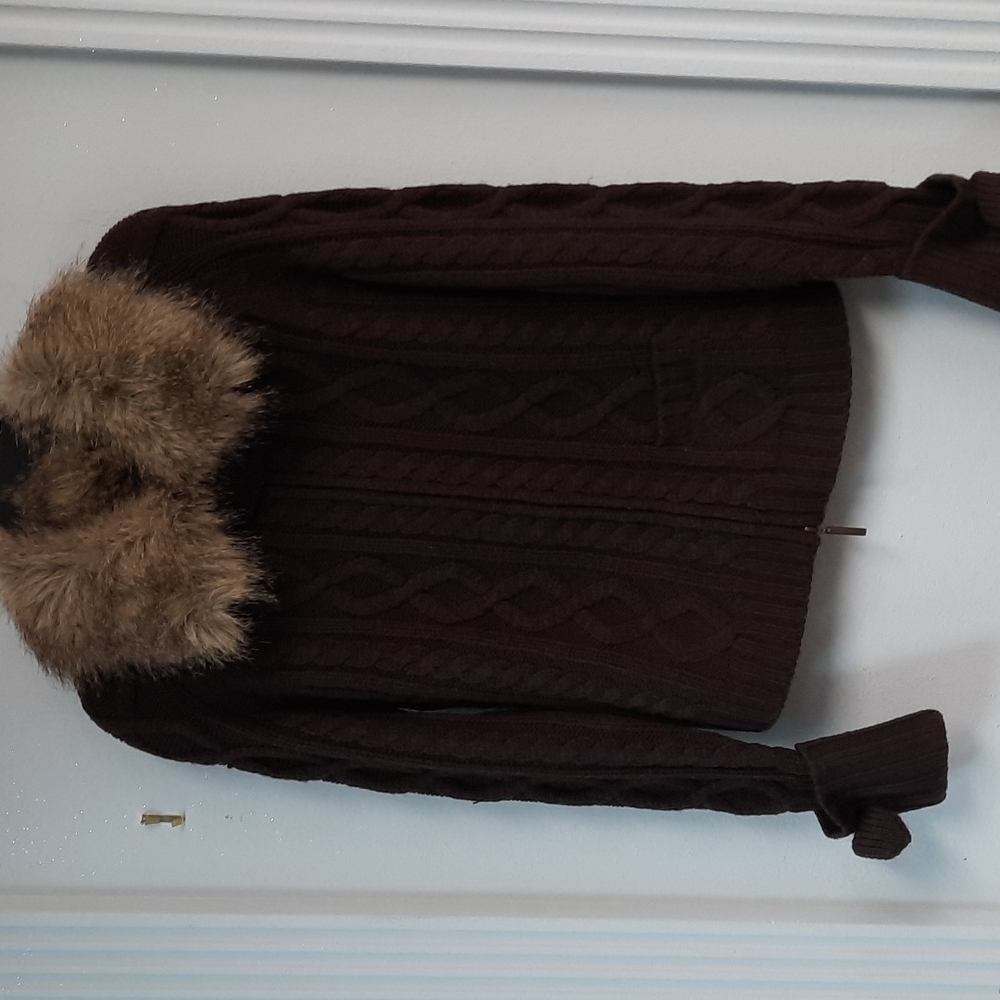 Brown  BCBG Fur Collar Sweater